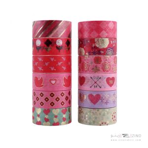 چسب نواری فانتزی واشی طلاکوب قرمز کد496